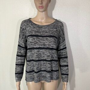 Eileen Fisher Black Gray Organic Linen Cotton Knit Long Sleeve Top Petite PM
